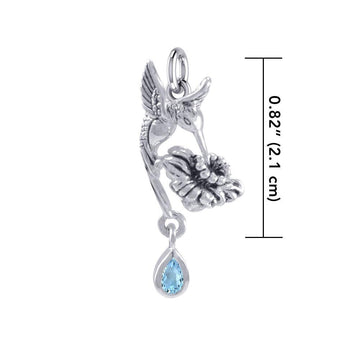 Silver Flying Hummingbird with Dangling Gemstone Flower Charm TCM629 - Jewelry